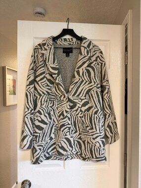 Rachel Zoe Car Coat in Cream & Sage Pattern, Women's L, 2-Snap Closure NEW